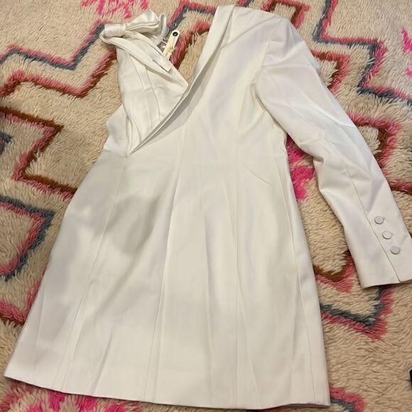 Jonathan Simkhai Asymmetric Double-breasted Blazer Dress In White - Picture 9 of 10